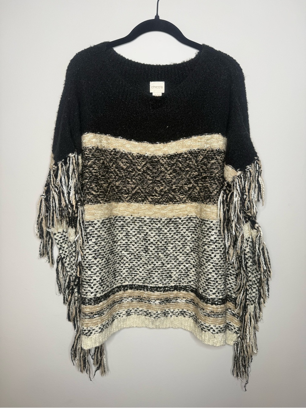 Chicos Poncho black and cream